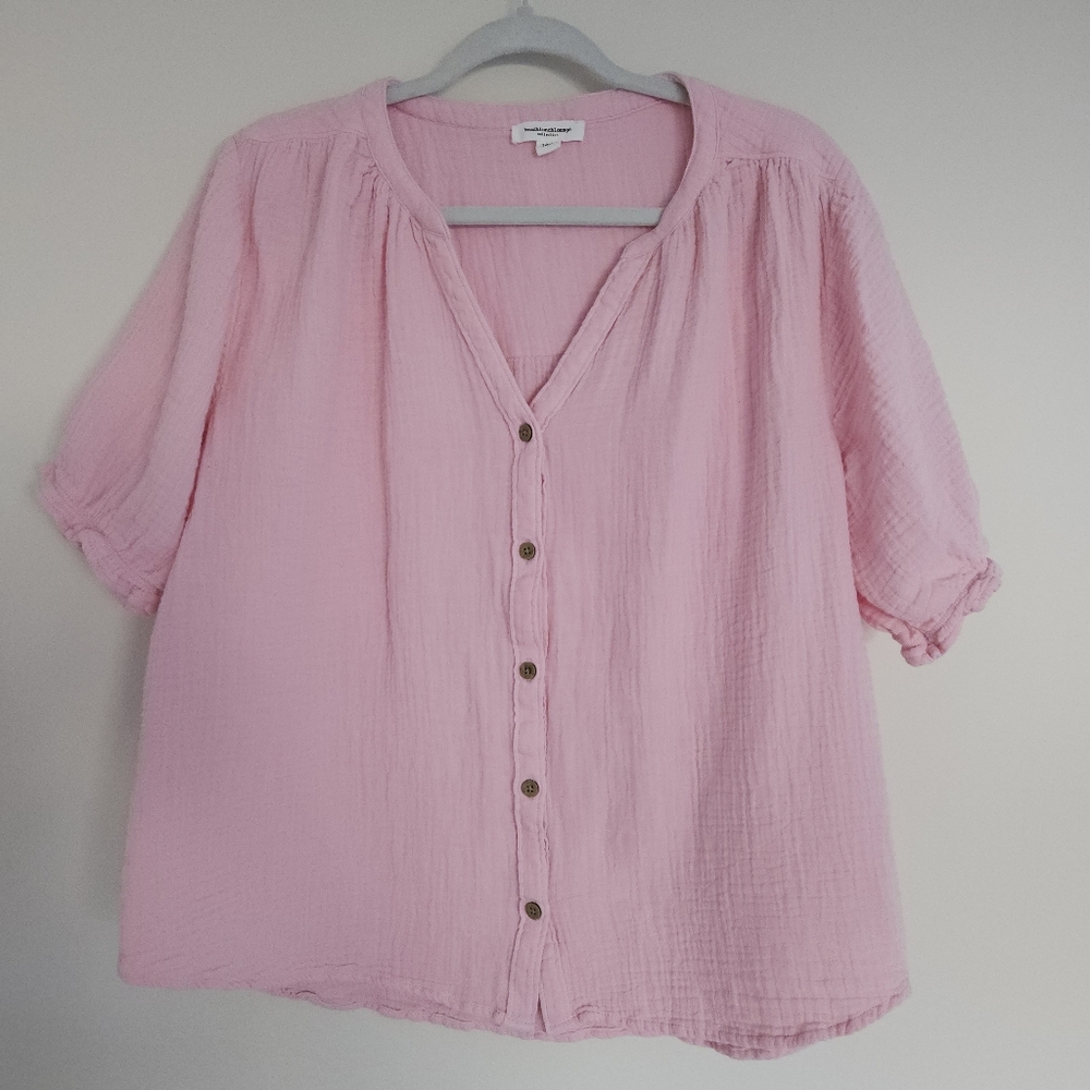 BeachLunchLounge Pink Cotton Gauze Top Blouse V Neck Large L Beach Lunch Lounge